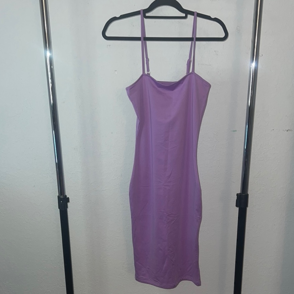 Purple Ribbed Bodycon Midi Dress with Spaghetti Straps